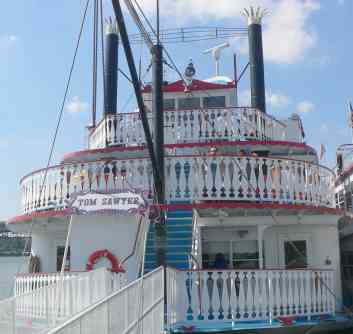 Riverboat Tom Sawyer on the Mississippi River. It docks almost under the Gateway Arch.
