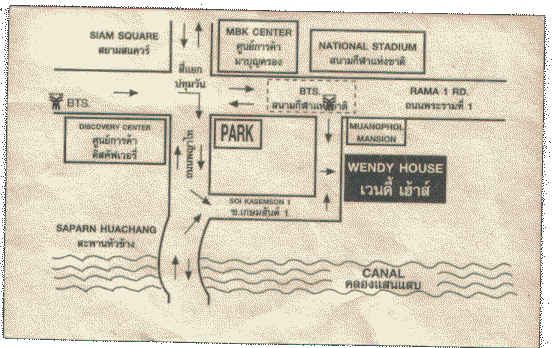 Map to Wendy House hotel. Show to cab driver, hope he can understand it.
